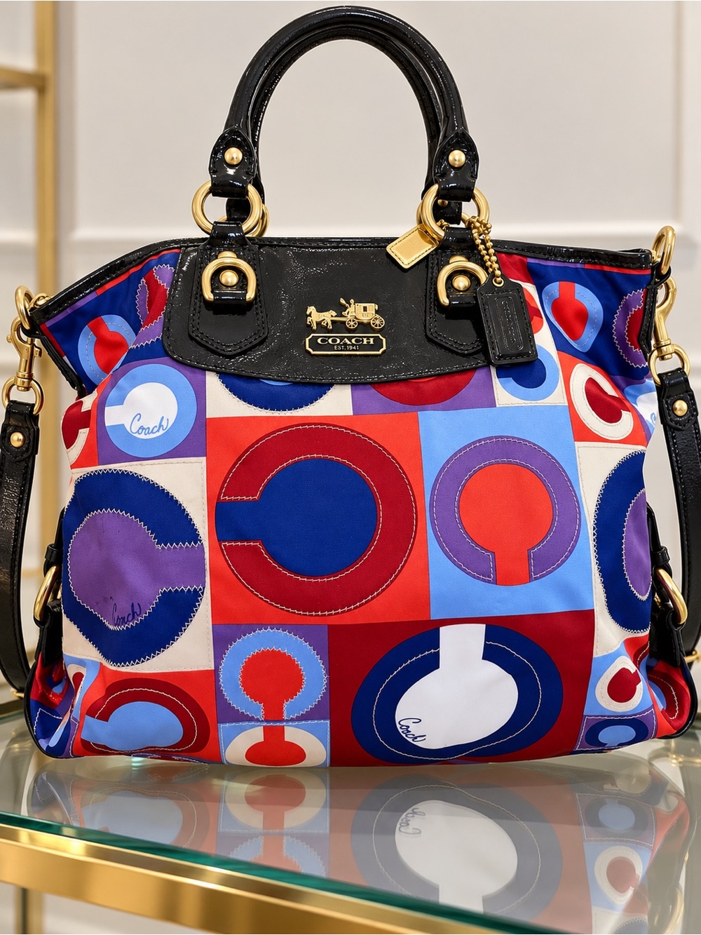 Coach 13253 Vintage Julianne Satchel Bag Multicolor Red Blue Purple Vintage